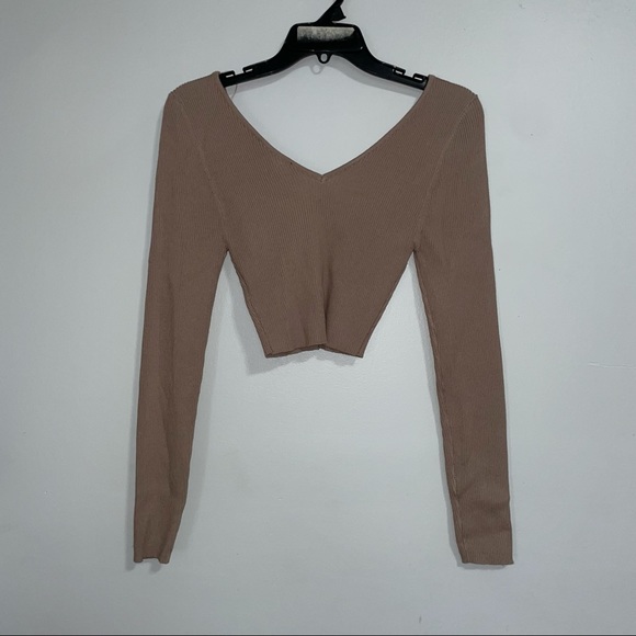 Tan Long Sleeve Crop Top - Picture 5 of 5